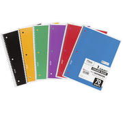 Mead Spiral 1 Subject Notebook, Wide Ruled, 70 Sheets Per Book, PK6, Recommended Grade: 6+ MEA05512
